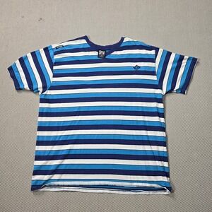 ENYCE‎ Mens Striped T-Shirt XL Blue White Crew Neck Short Sleeve Casual